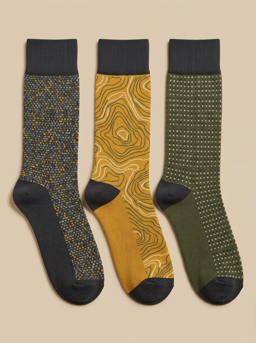 Men's Geometric Topographic Dot Printed Three-Pack Socks