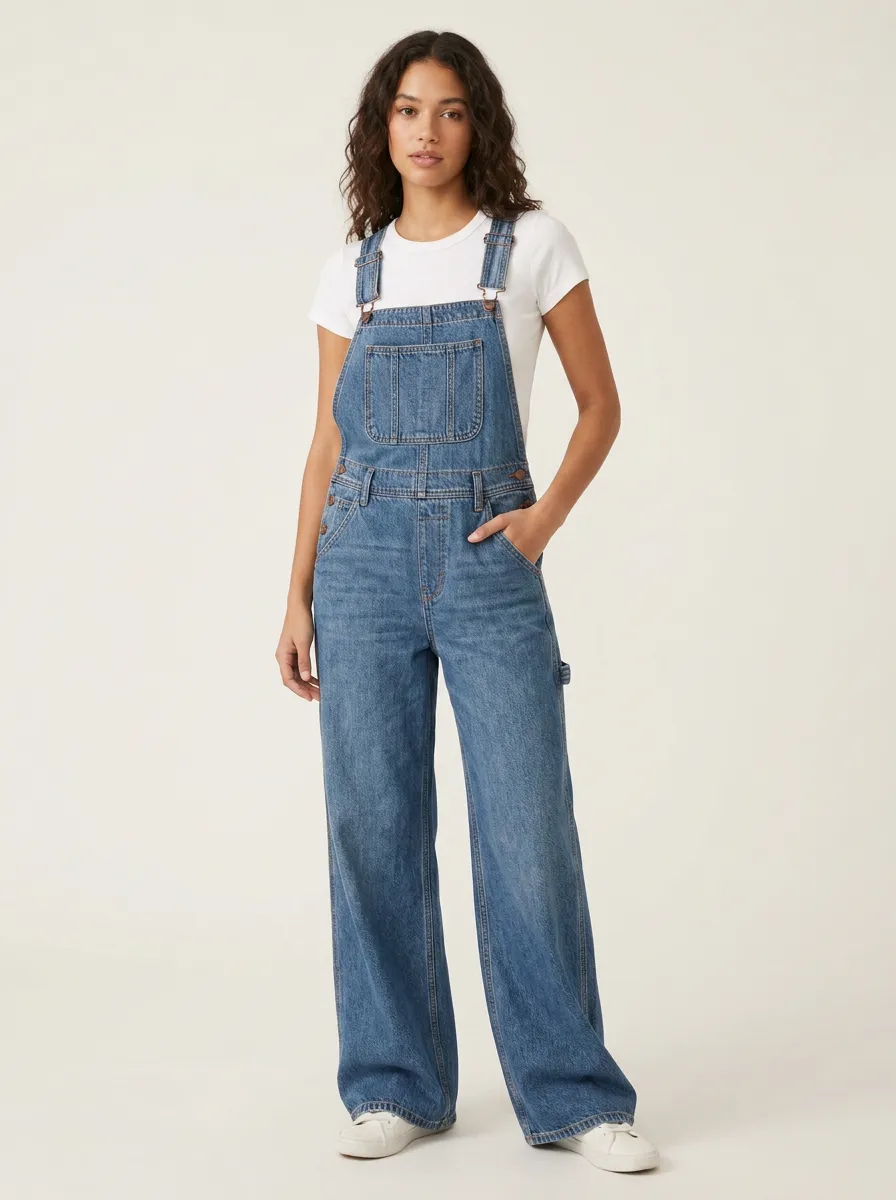 Women's Wide-Leg Vintage Denim Overalls