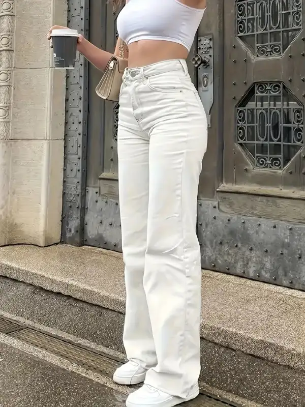 Lace Trim Pleated Denim Jeans