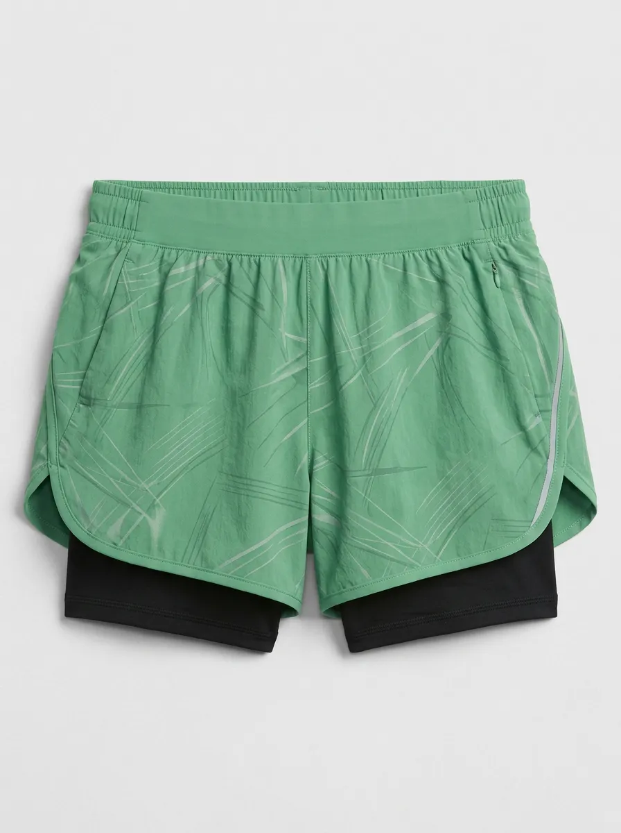 Women's Athletic Fitness Abstract Line Printed 2-in-1 Shorts