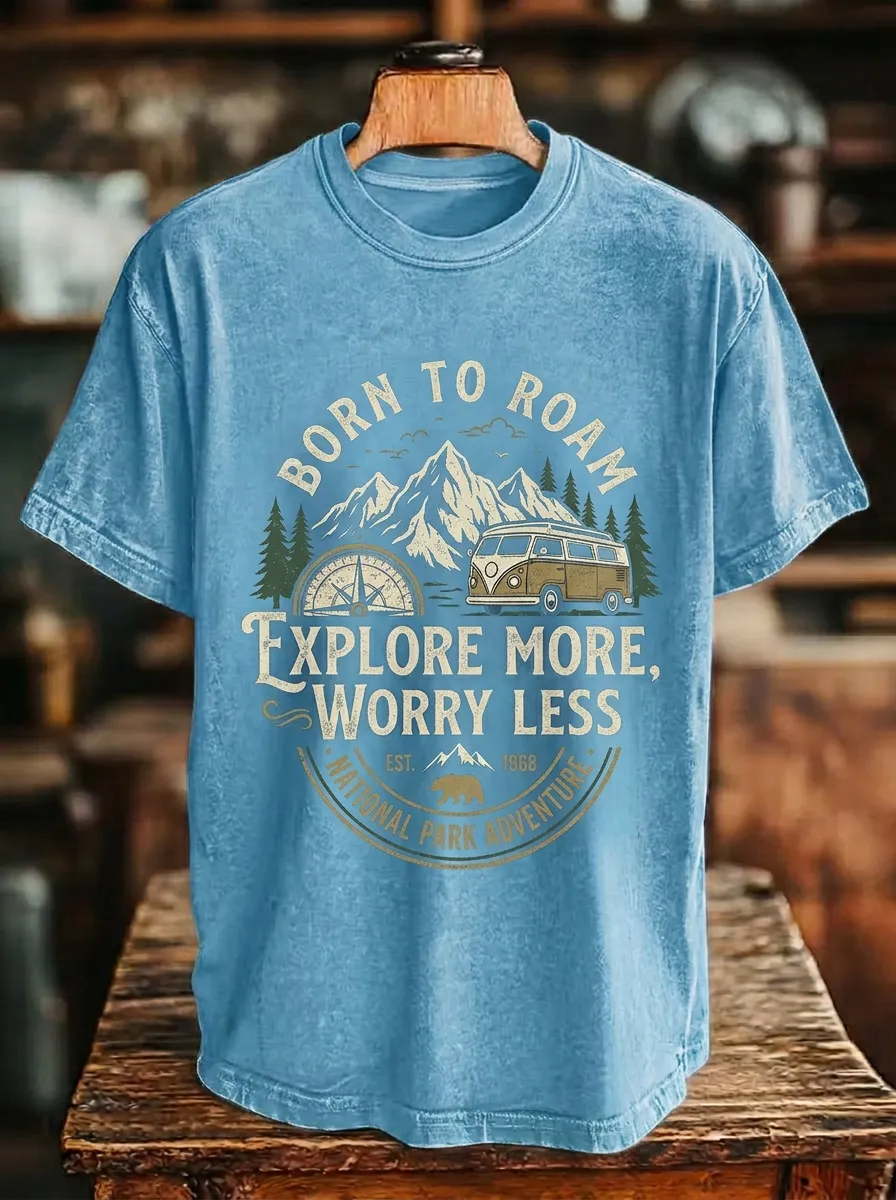 Unisex Outdoor Lover Mountain Van Compass Printed T-shirt