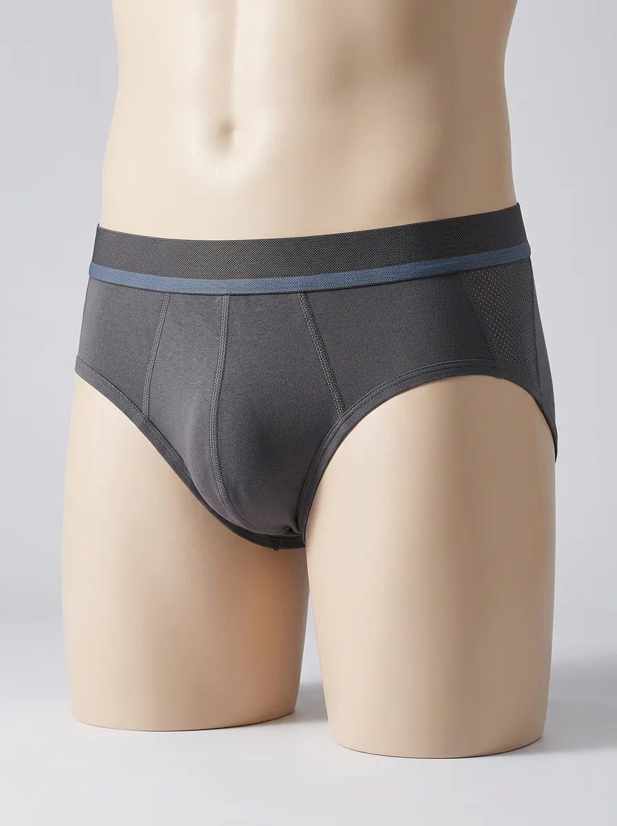 Men's Athletic Comfort Grey Mesh Panel Briefs
