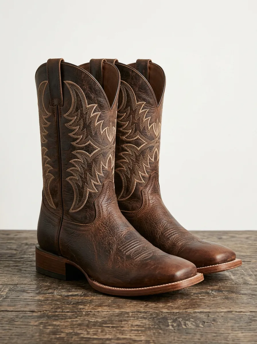 Western Heritage Embroidered Distressed Finish Men's Western Cowboy Boots