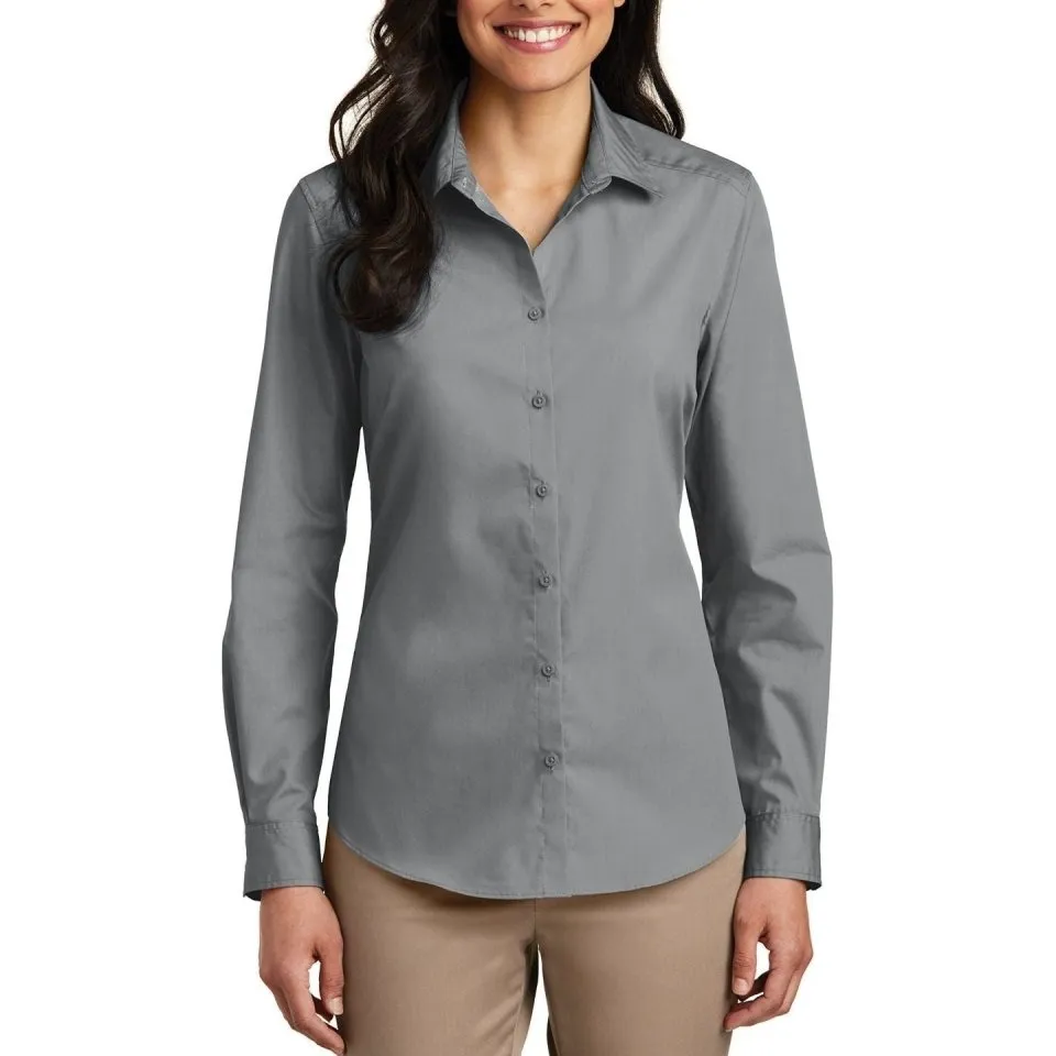 Women's Long-Sleeve Lightweight Cotton-Blend Poplin Shirt