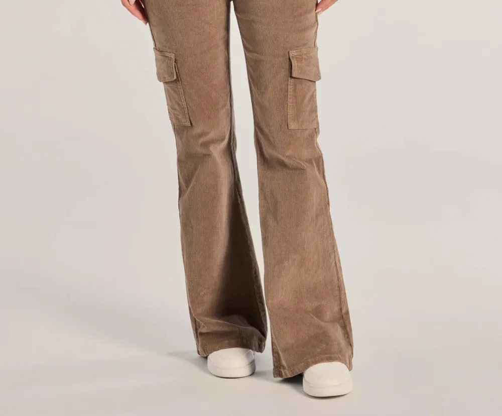 Olive Corduroy High-Rise Cargo Pants