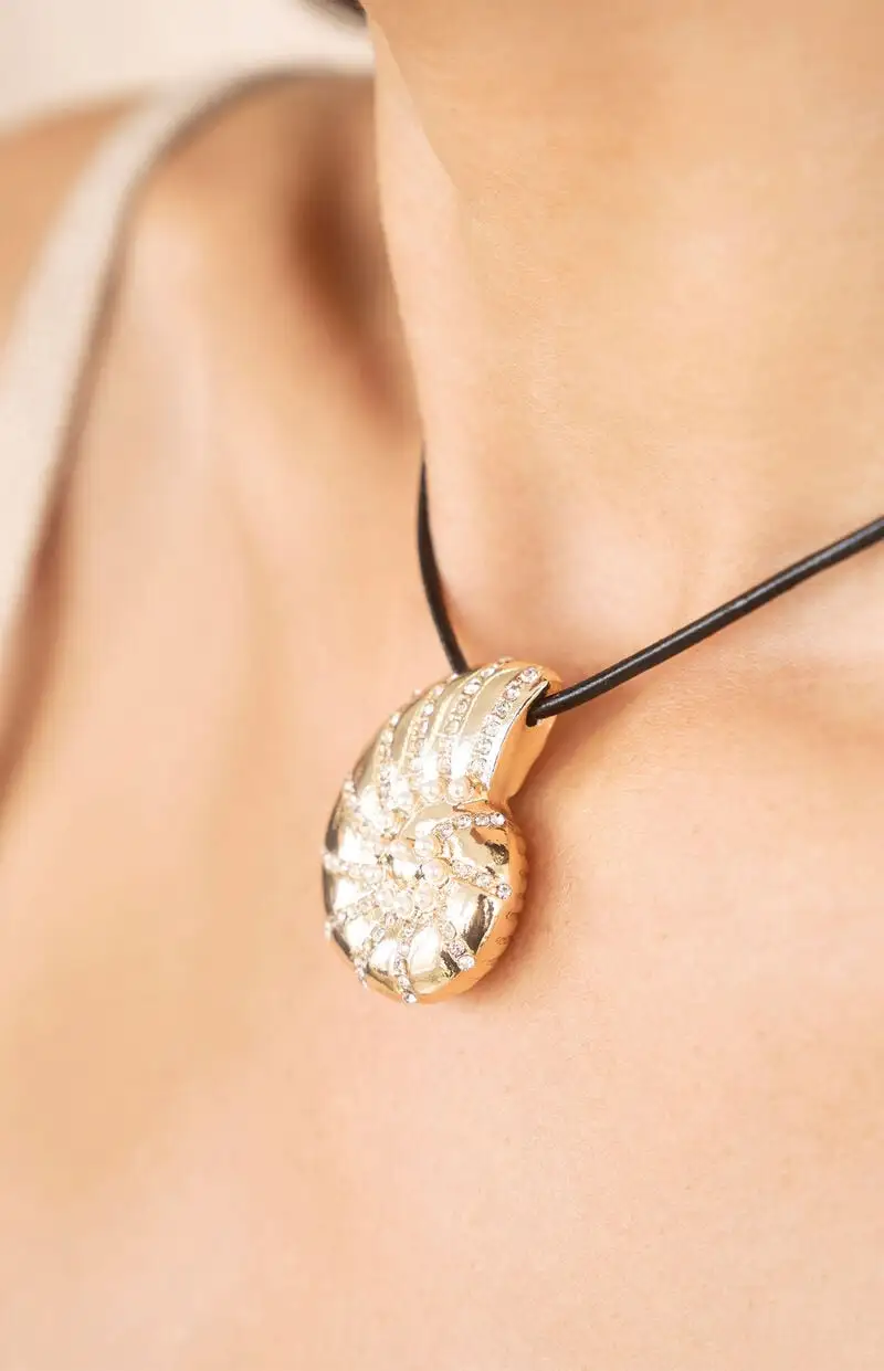 Ettika Nautilus Shell Pendant Black Cord Necklace
