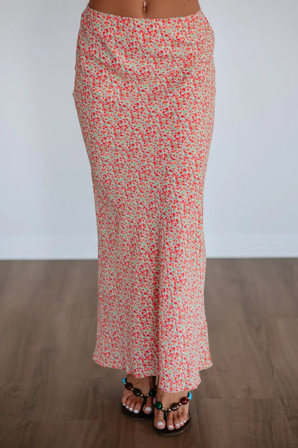 Floral Print Satin Maxi Skirt