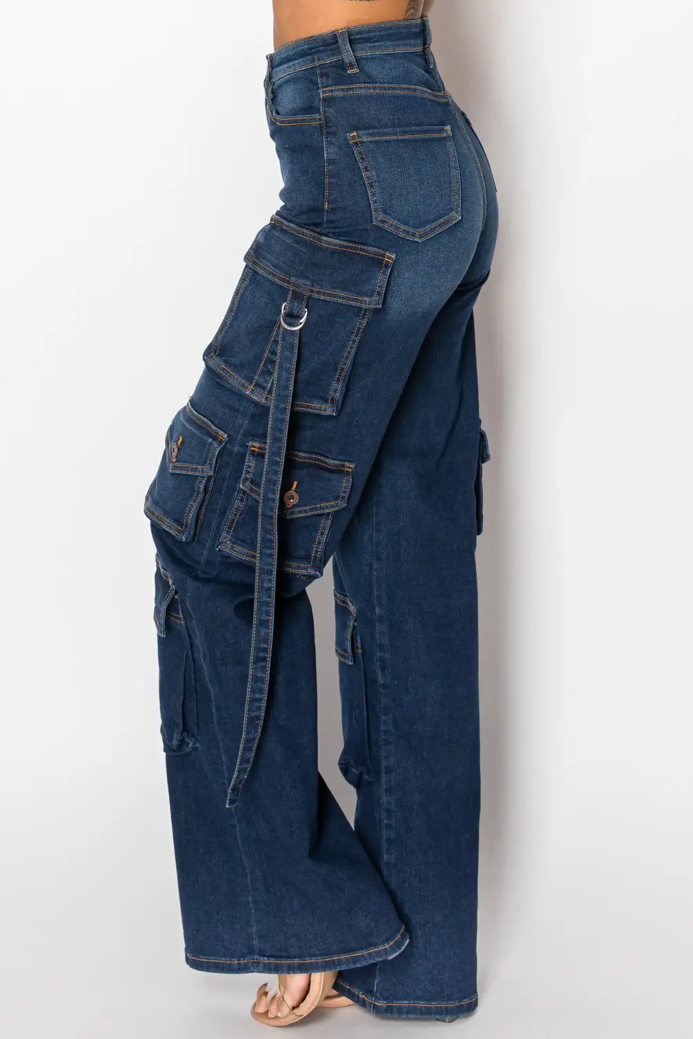 High-Rise Straight-Leg Cargo Jeans