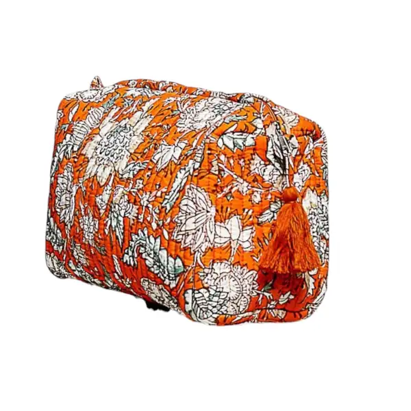 Orange Floral Quilted Pouch