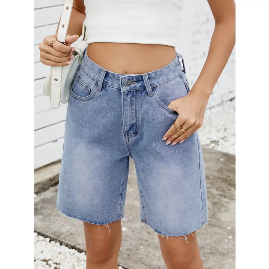 Raw Hem Washed Denim Shorts