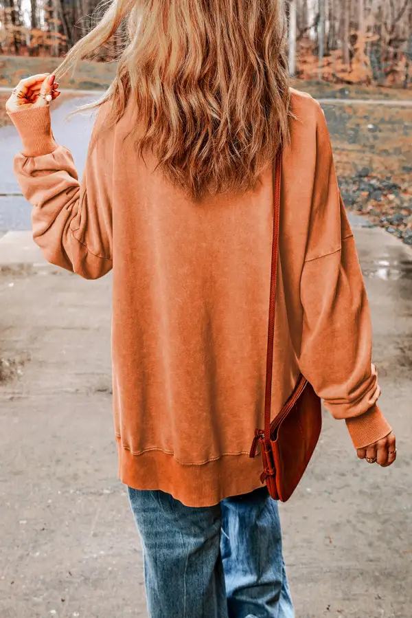 Grapefruit Drop Shoulder Ribbed Trim Oversized Sweatshirt