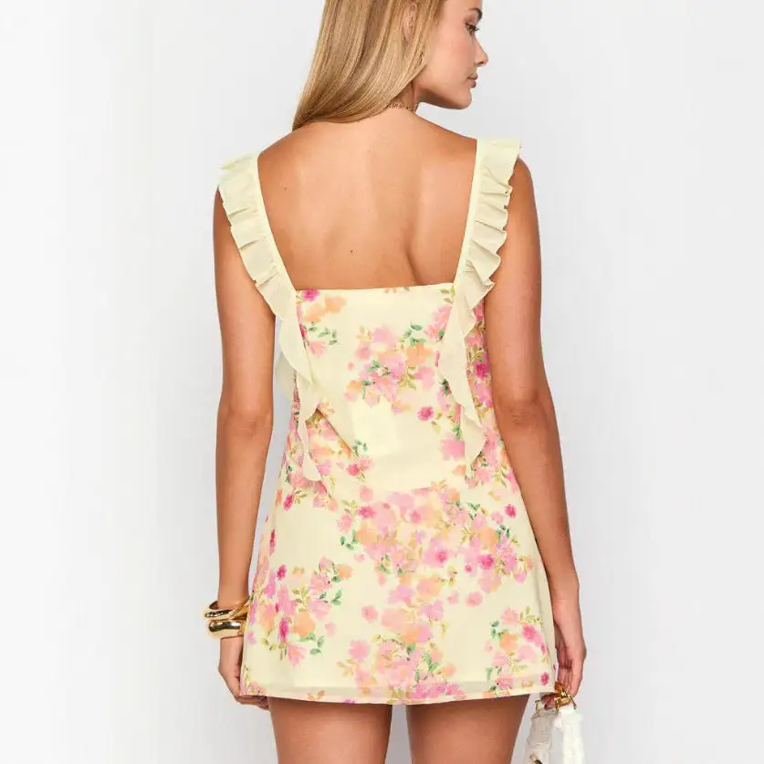 Women's Bodycon Floral Ruffled Beach Mini Dress