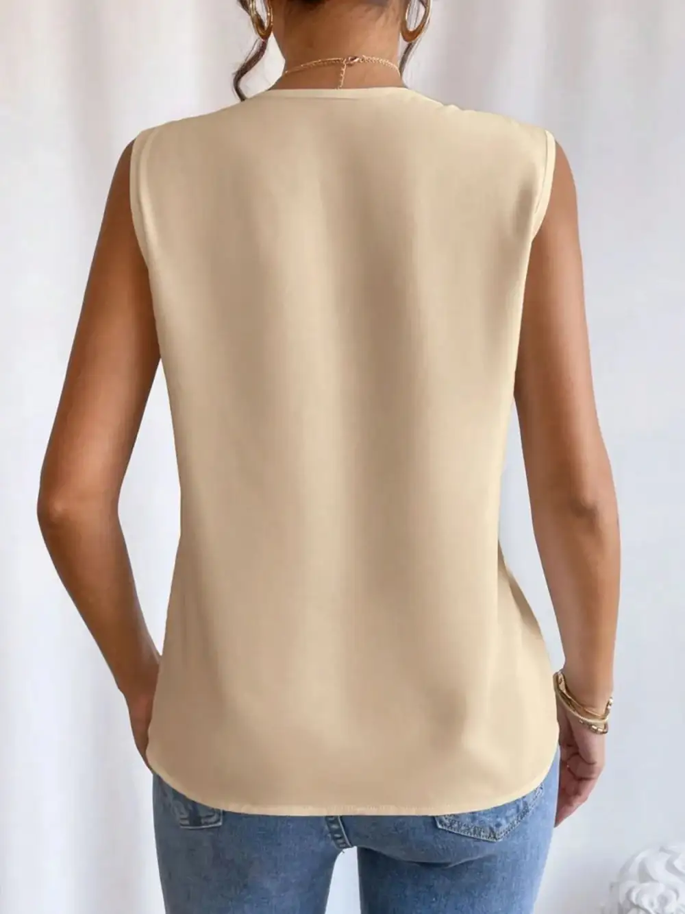 V-Neck Pleated Sleeveless Cami Tank Top