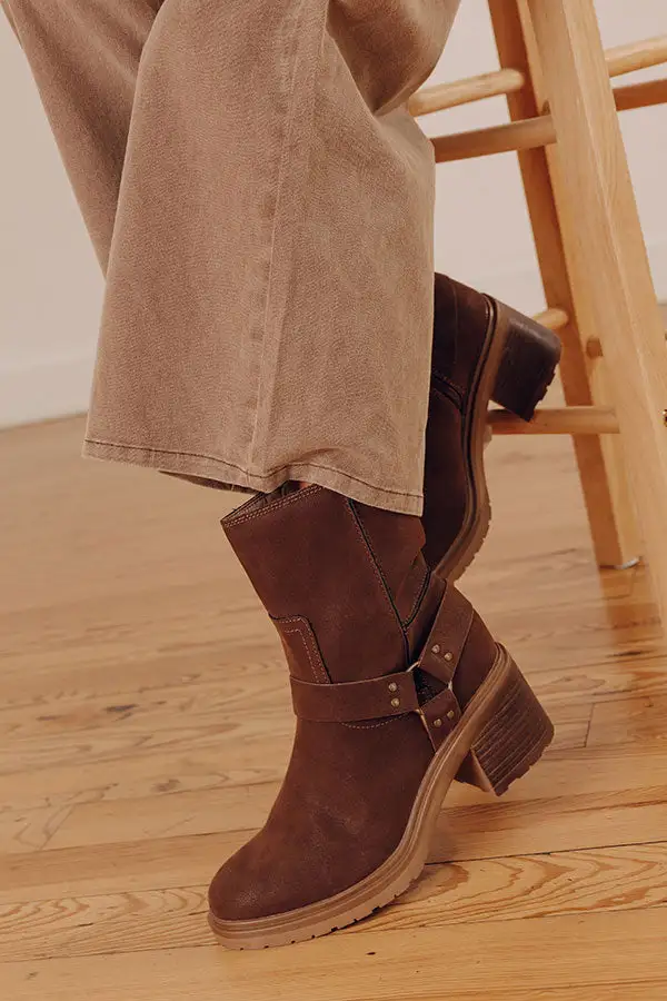 Faux Suede Moto Boots