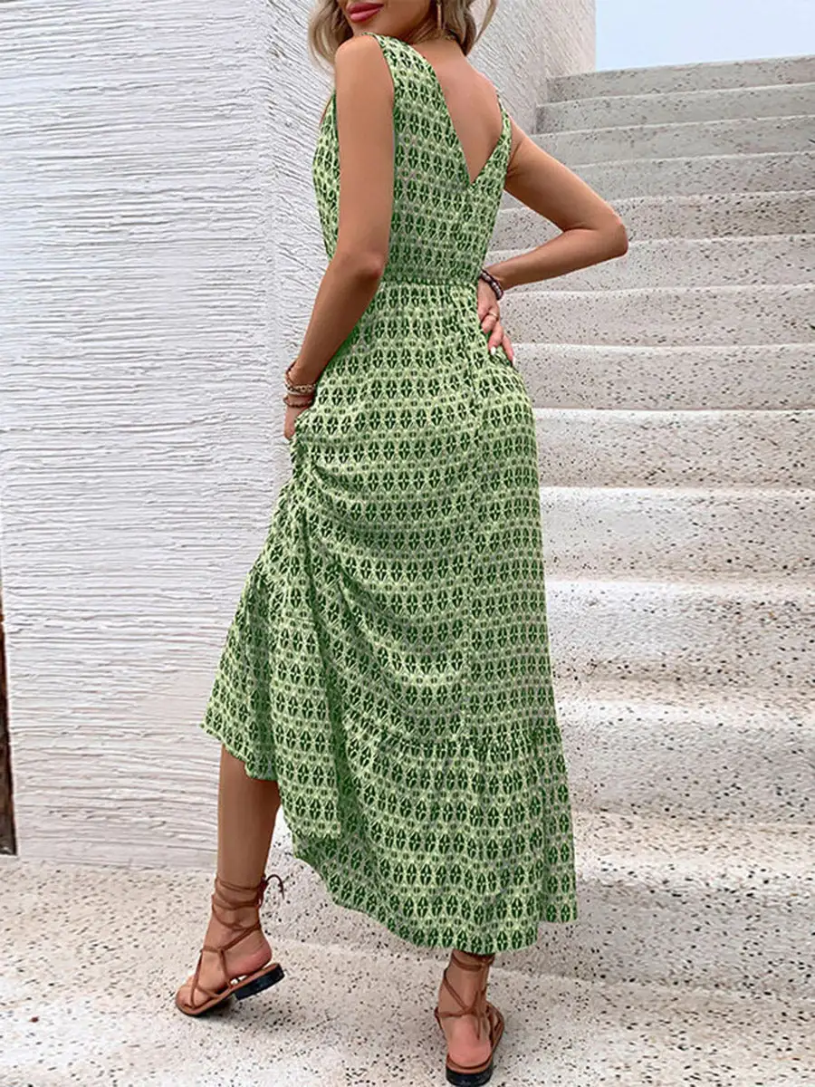 High Printed Sleeveless Neck Maxi Dress