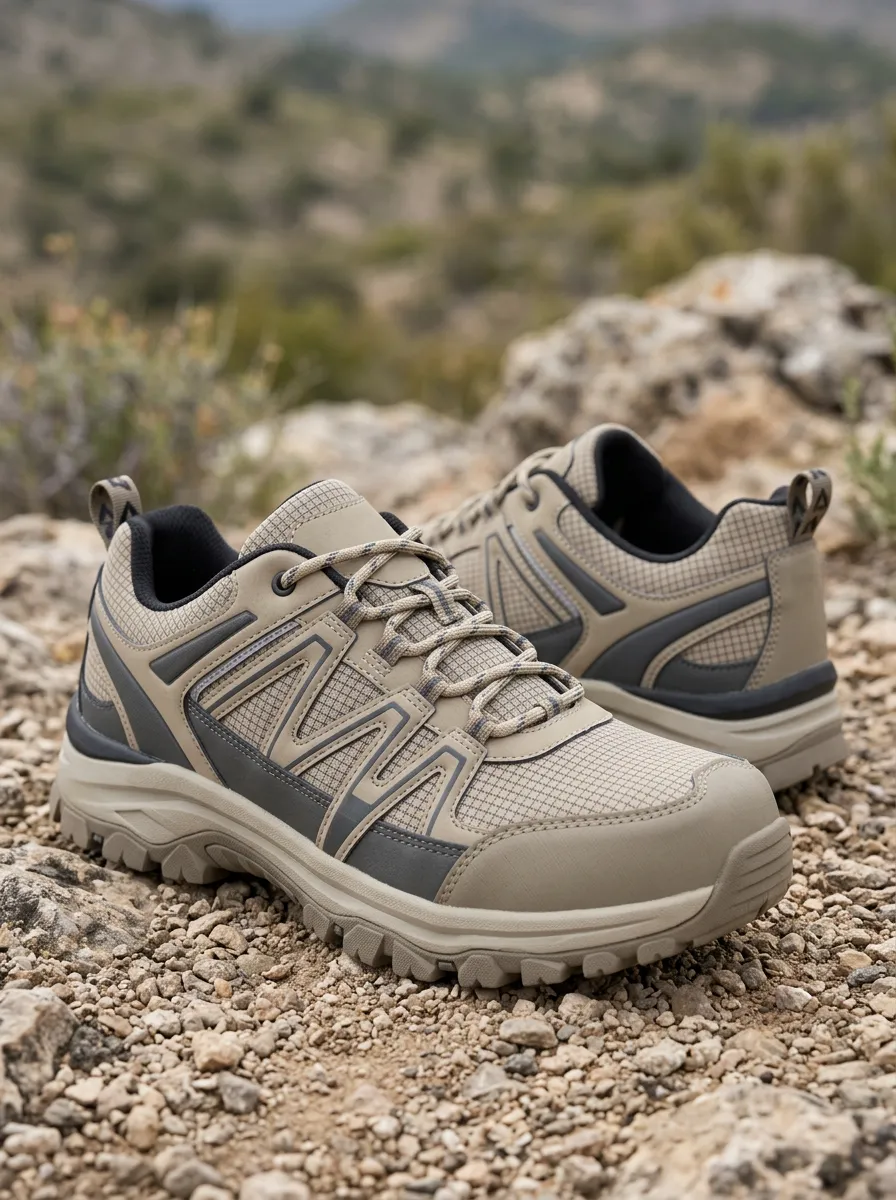Women's Outdoor Hiking Khaki Mesh Printed Sneakers