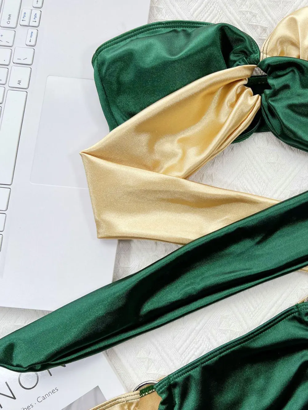 Two Tone Ring Detail Tied Bikini Swim Set