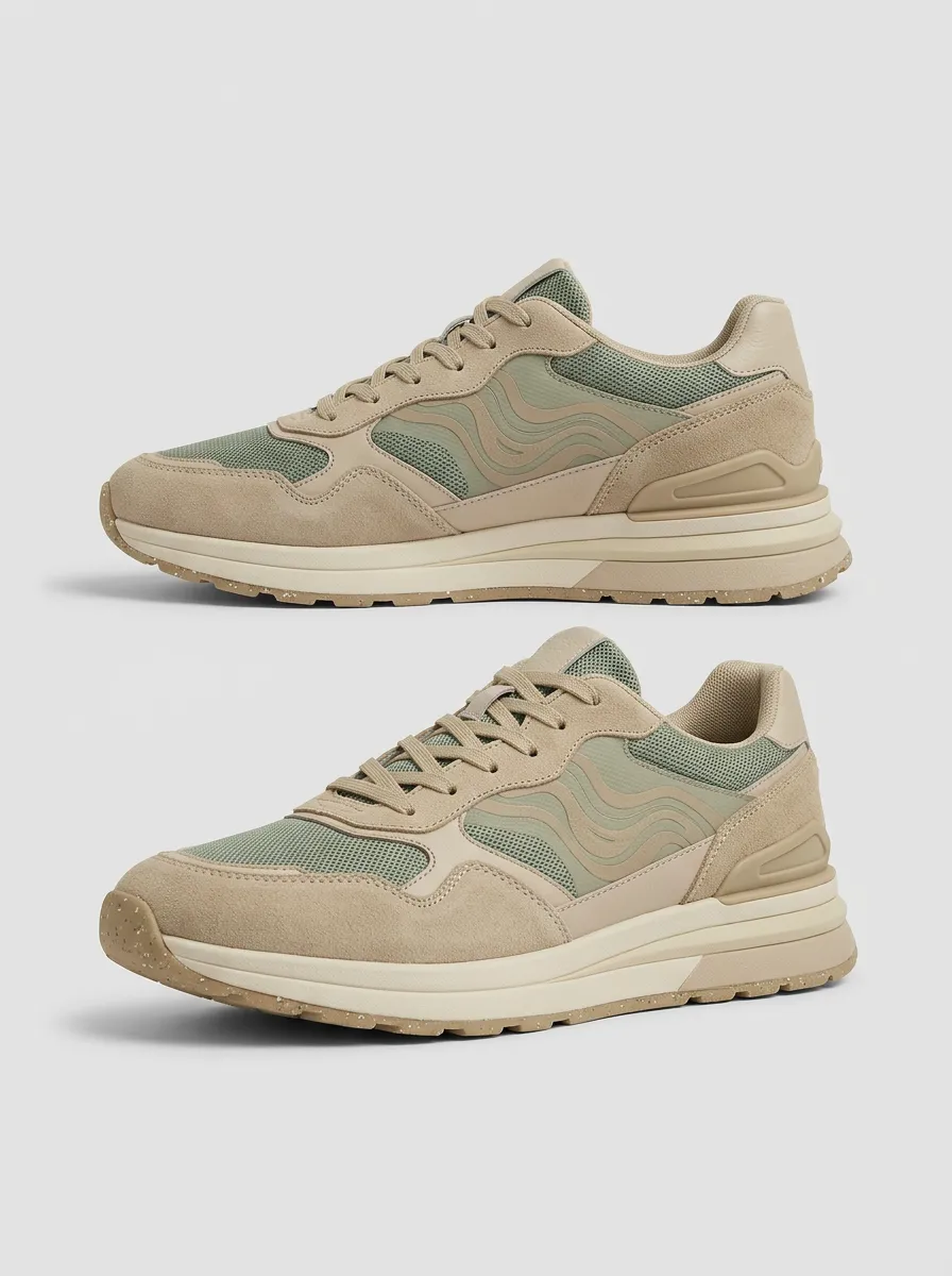 Sculpted-Sole Wave Pattern Sneakers