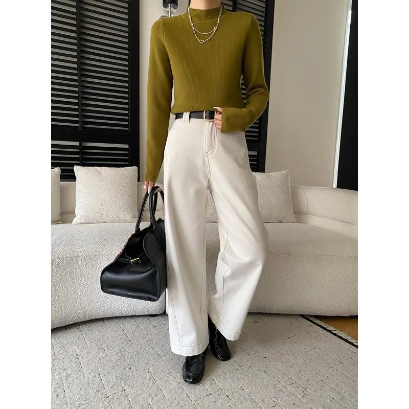 Textured Semi High Neck Knit Sweater
