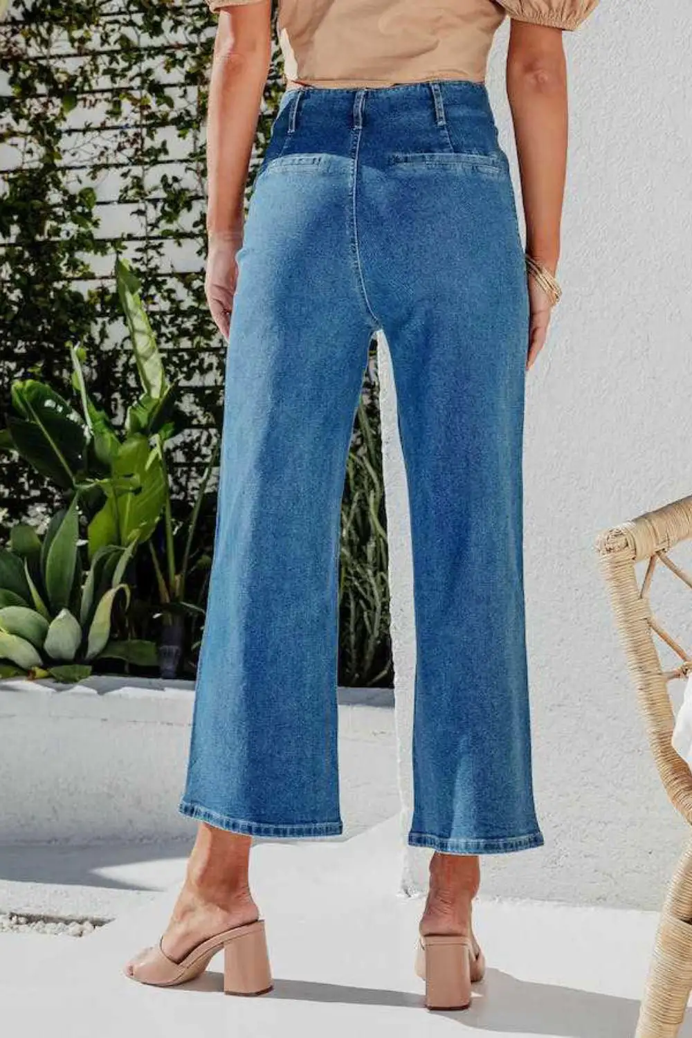 Soft Wide Leg Button Denim Jeans