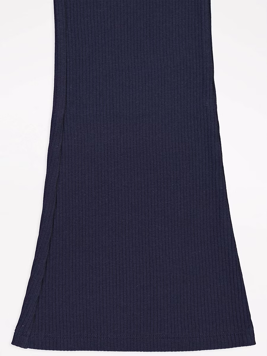 Navy Ribbed Kick Flare Trousers 2 Pack detail 1