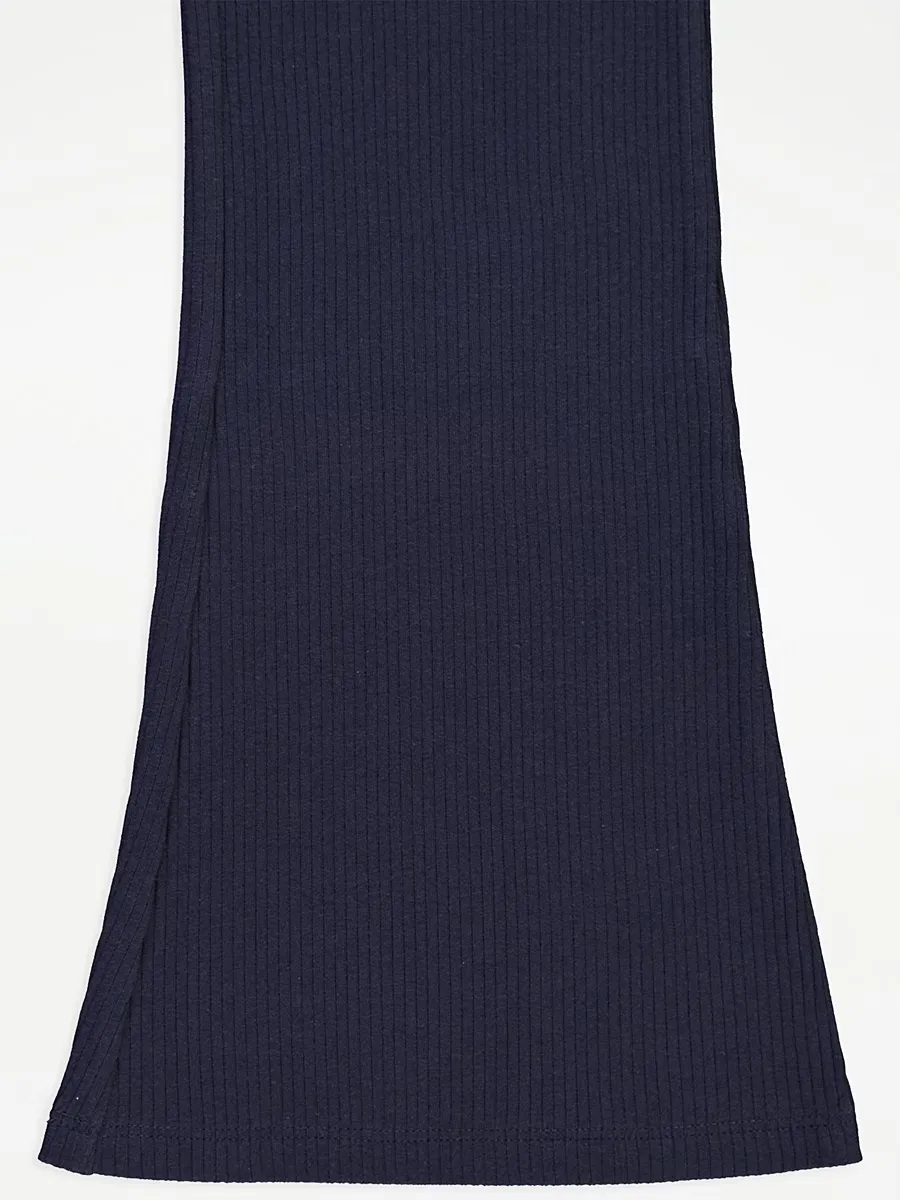 Navy Ribbed Kick Flare Trousers 2 Pack