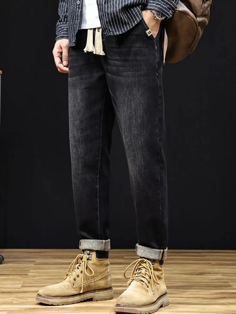 Drawstring Relaxed Fit Stretch Jeans