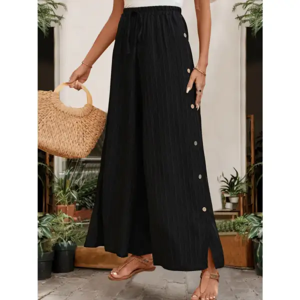 Casual Tied Slit Wide Leg Pants