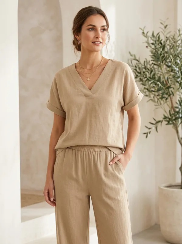Travel-Ready Women's V-Neck Casual Lounge Set