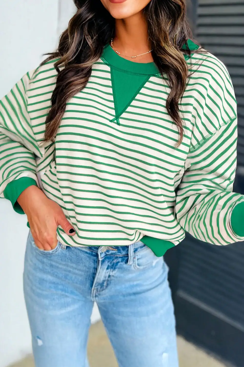 Women's Striped Loose Fit Patchwork Pullover Top