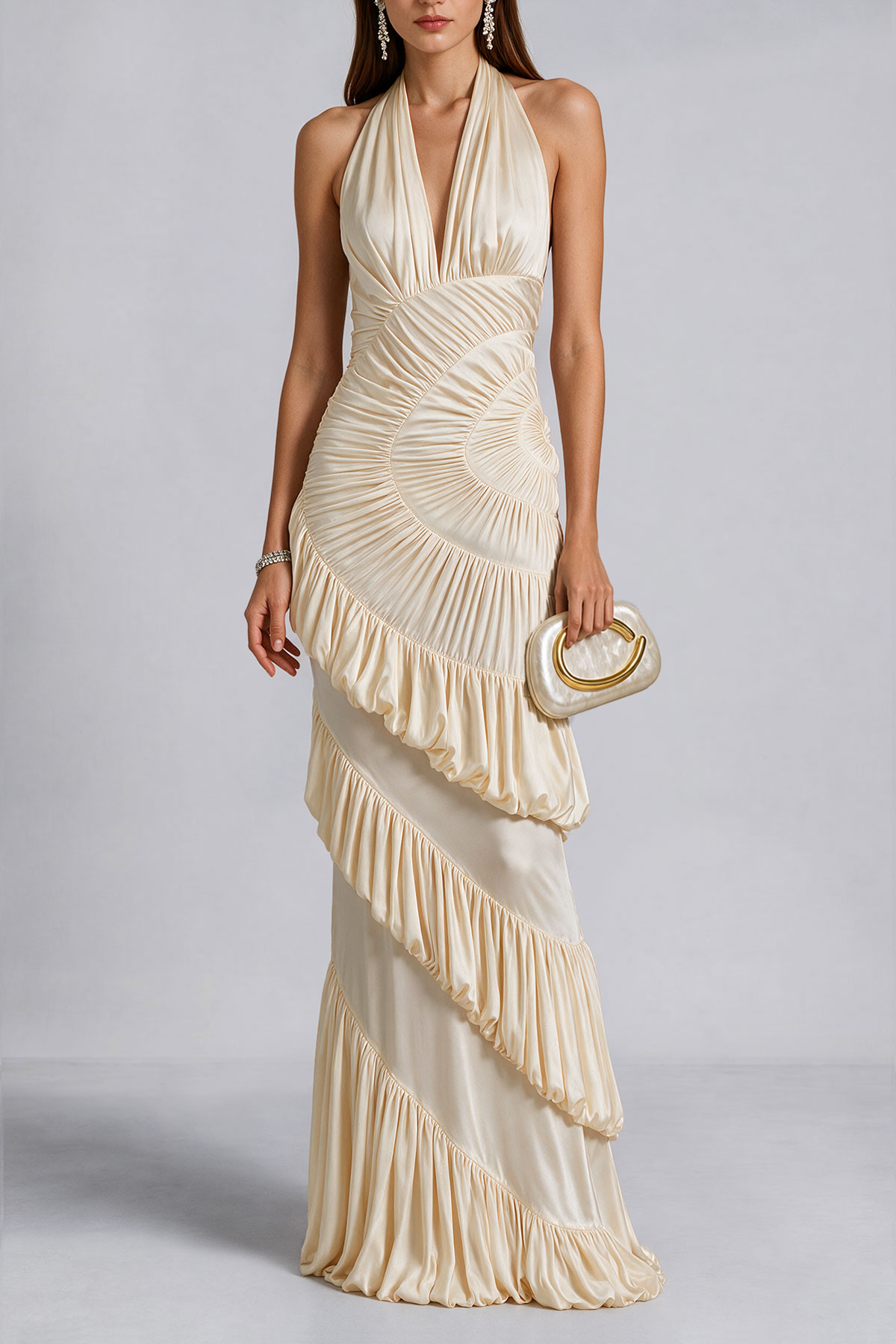 Ruched Ruffle Maxi Dress