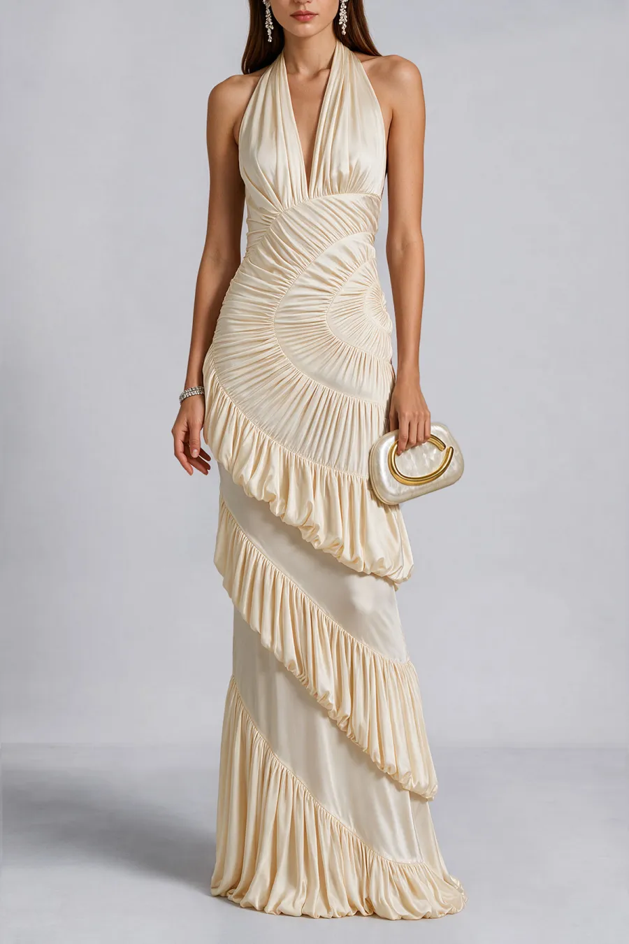 Ruched Ruffle Maxi Dress