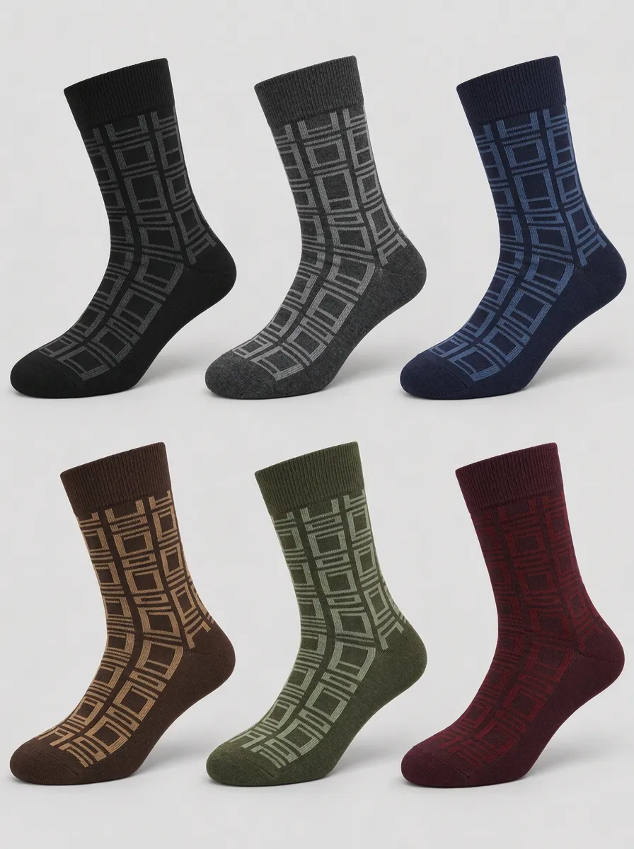 Men's Grid Pattern Crew Socks Multi-Pack