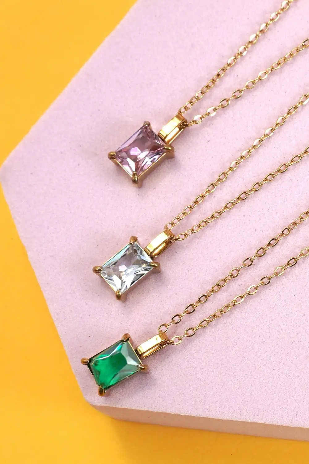 Stainless Steel Glass Pendant Necklace