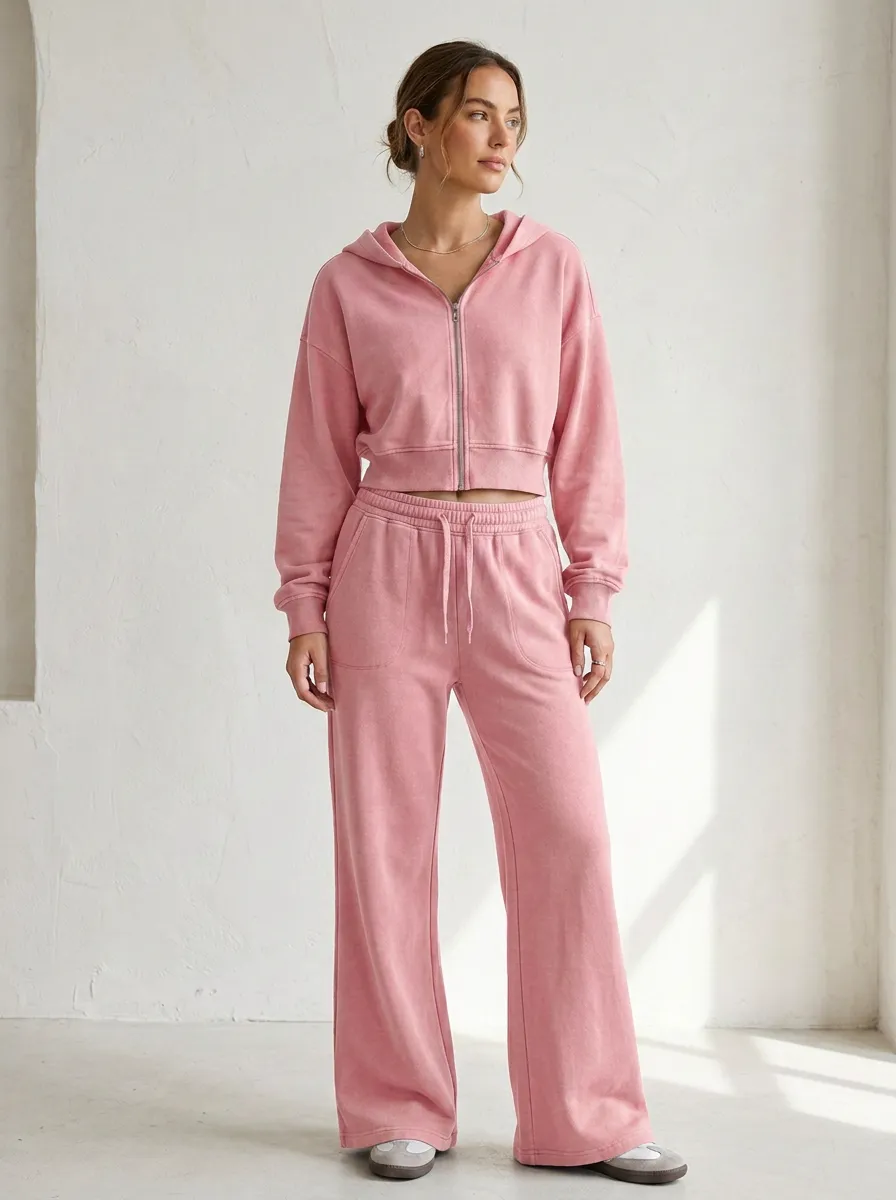 Women's Outdoor Inspired Sport Inspired Cropped Hooded Jacket and Flare Pants Active Set