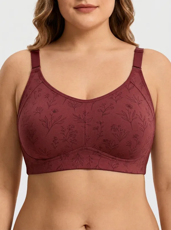 Women's Plus Size Dusty Rose Rose Floral Full-Coverage Scoop-Neck Wireless Bra