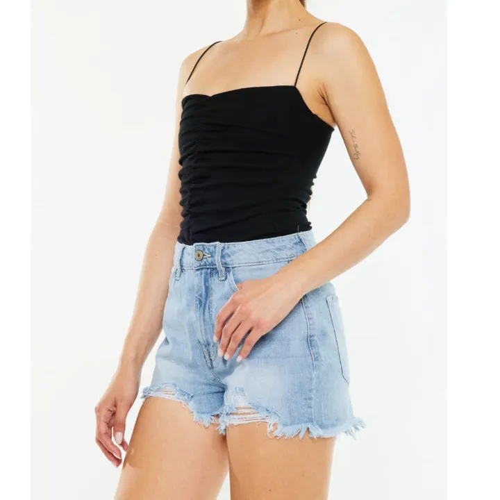 Raw Hem Distressed High Waist Denim Shorts