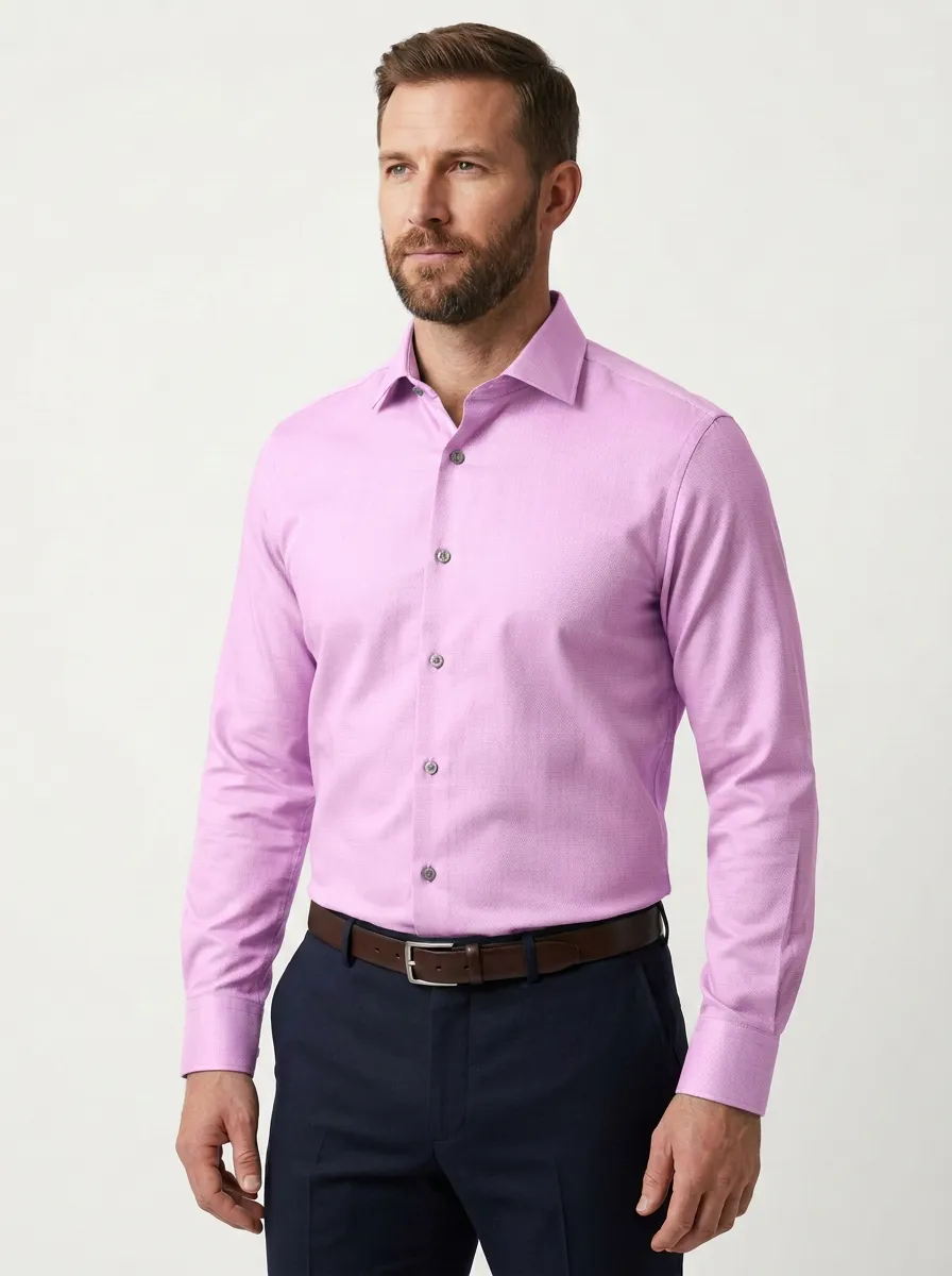 Men's Business Formal Grey Solid Patterned Dress Shirt