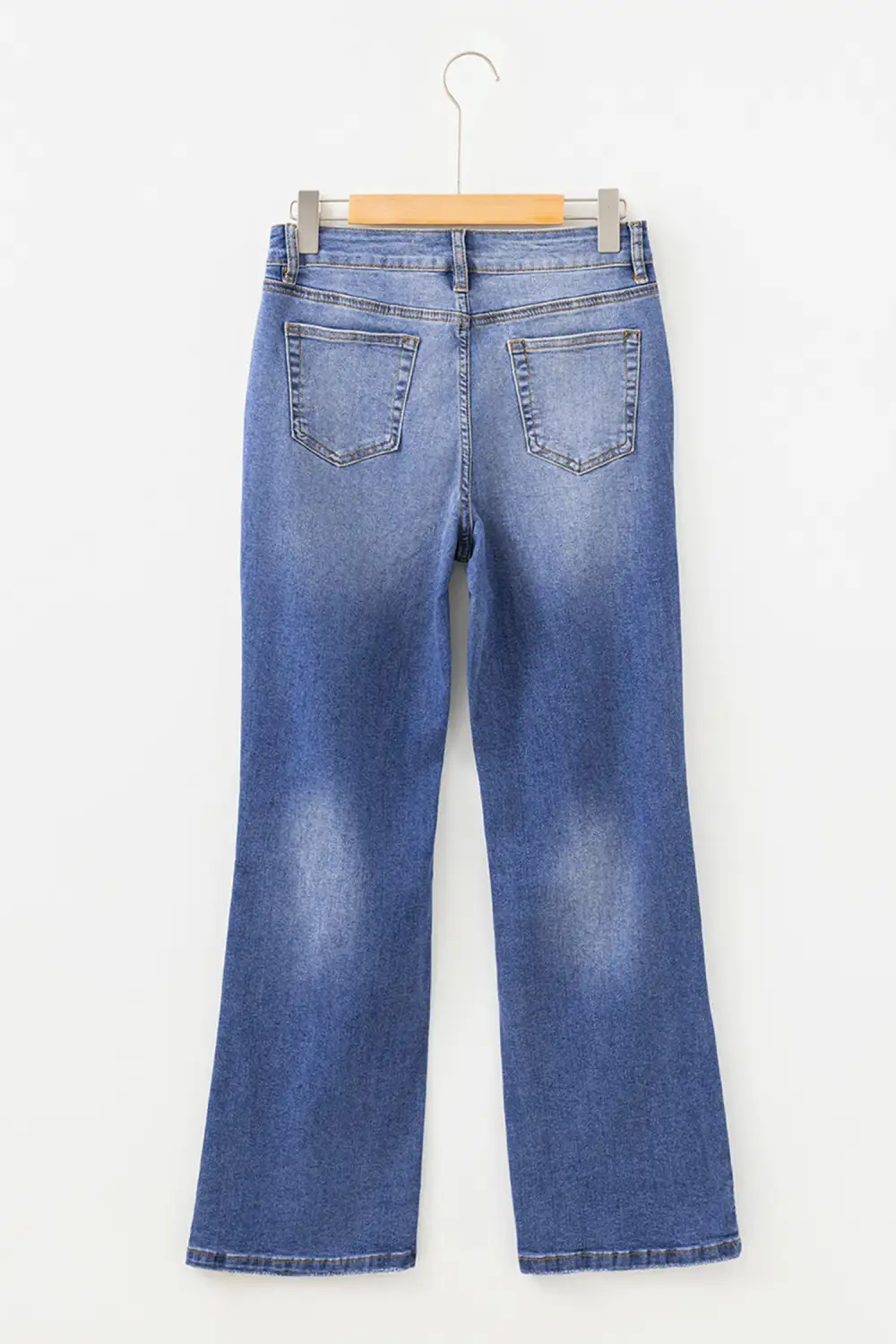 Mid Rise Straight Leg Distressed Denim Jeans