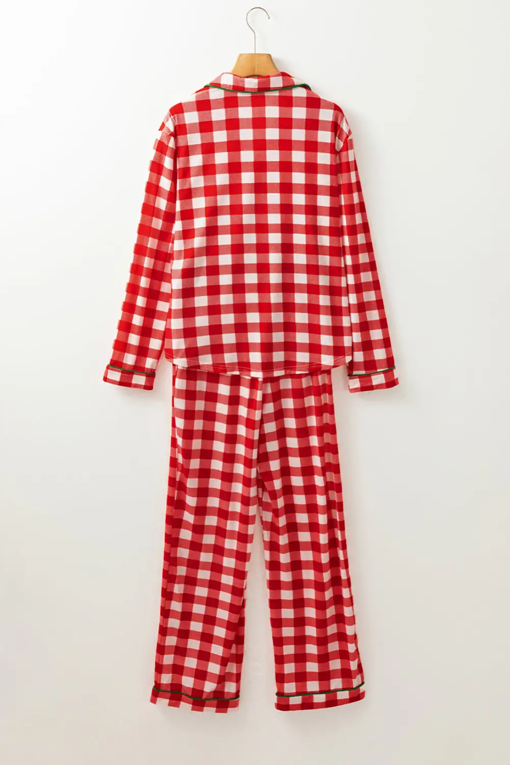 Plaid Collared Neck Long Sleeve Top And Pants Set
