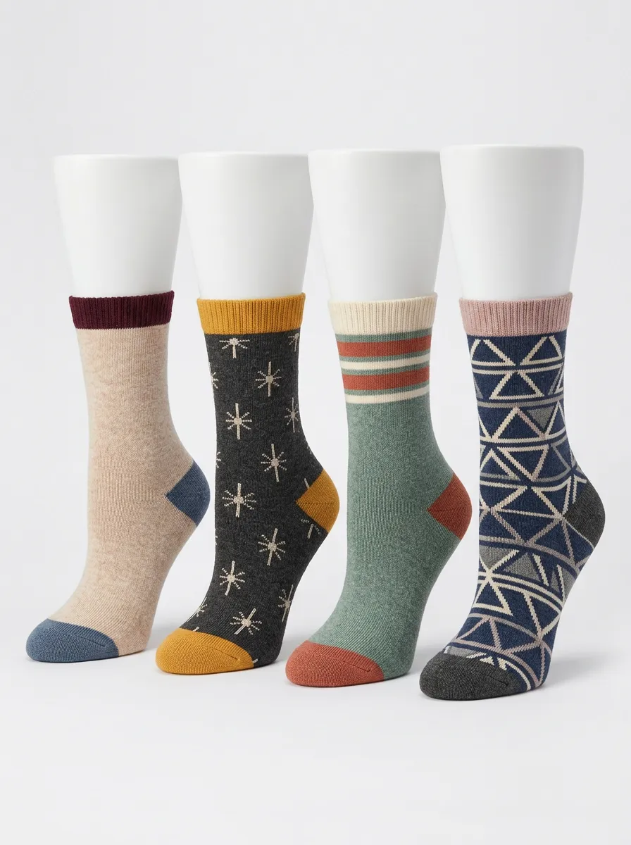 Geometric Vintage Star Four-Pair Casual Socks