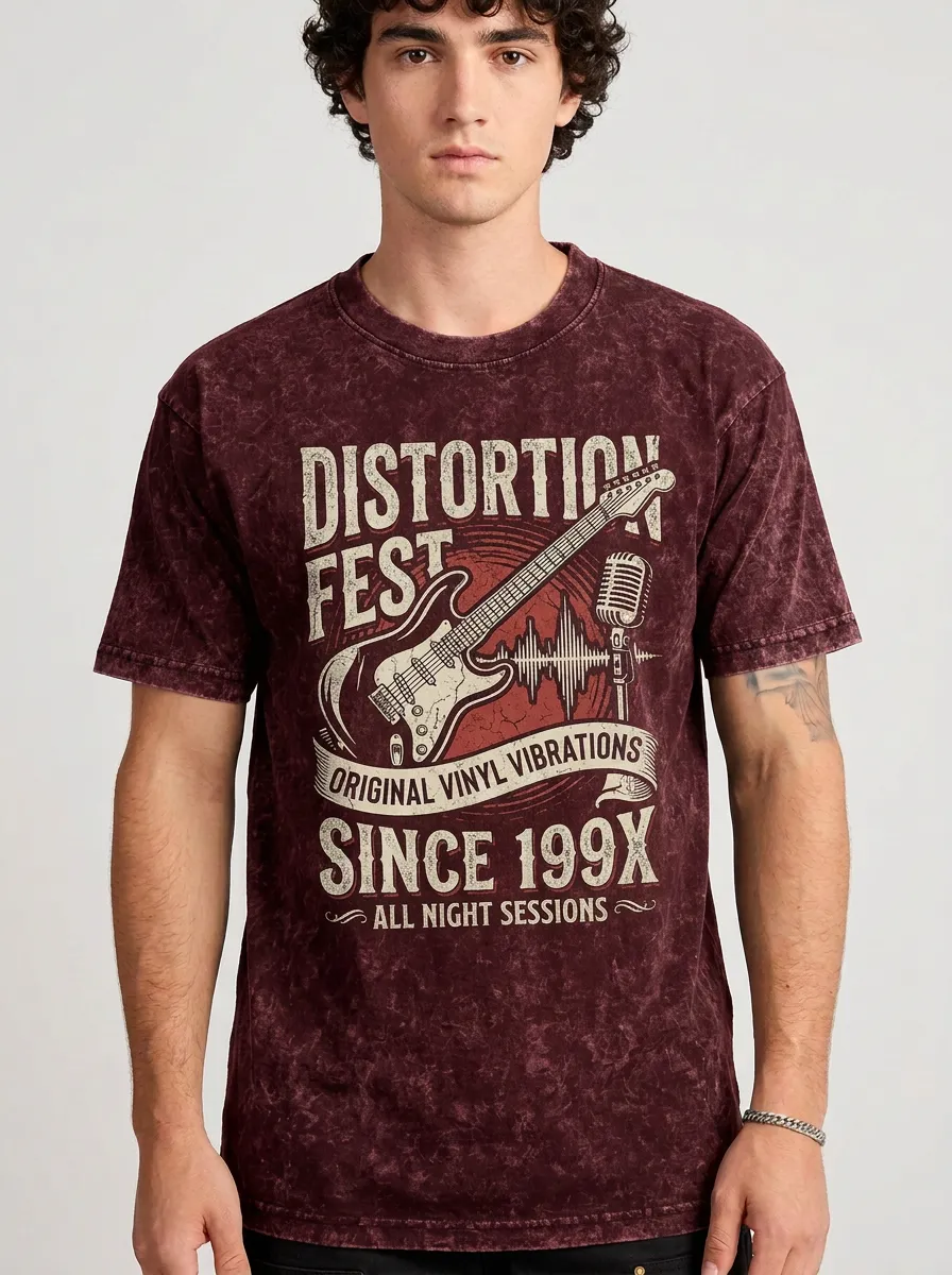 Men's Rock Music Lover Distortion Fest Guitar Printed T-shirt