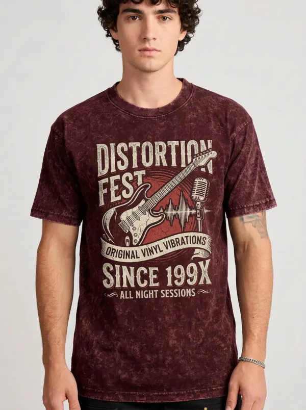 Men's Rock Music Lover Distortion Fest Guitar Printed T-shirt