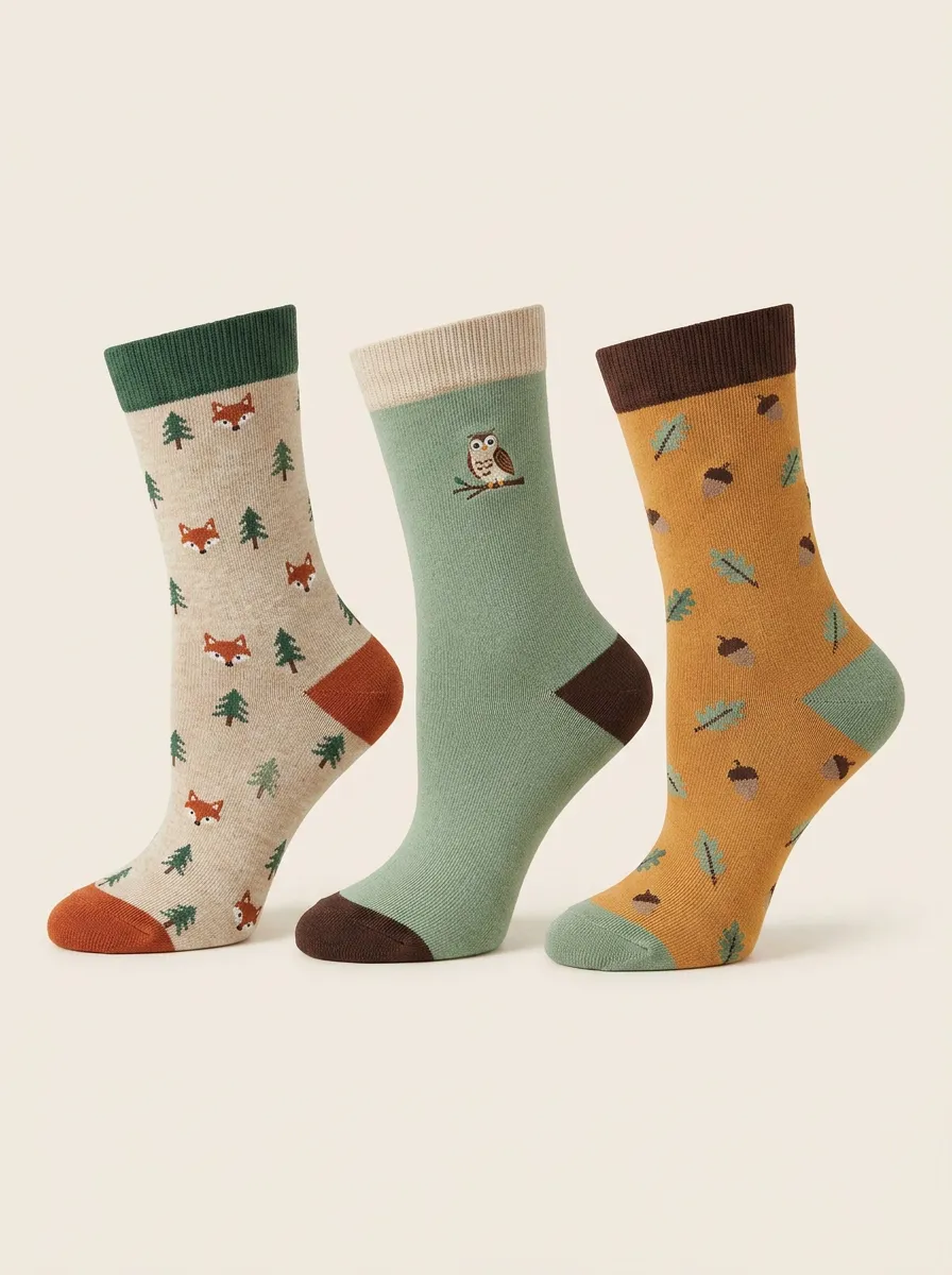 Everyday Fox Women's Three-Pair Crew Socks