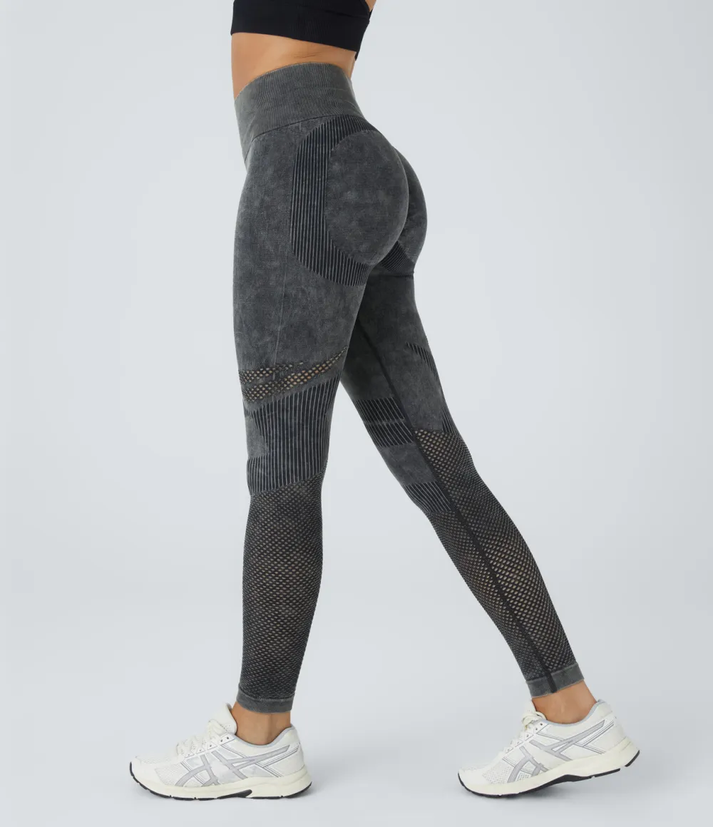 Seamless Flow High Waisted Cut Out Washed Yoga 7/8 Leggings