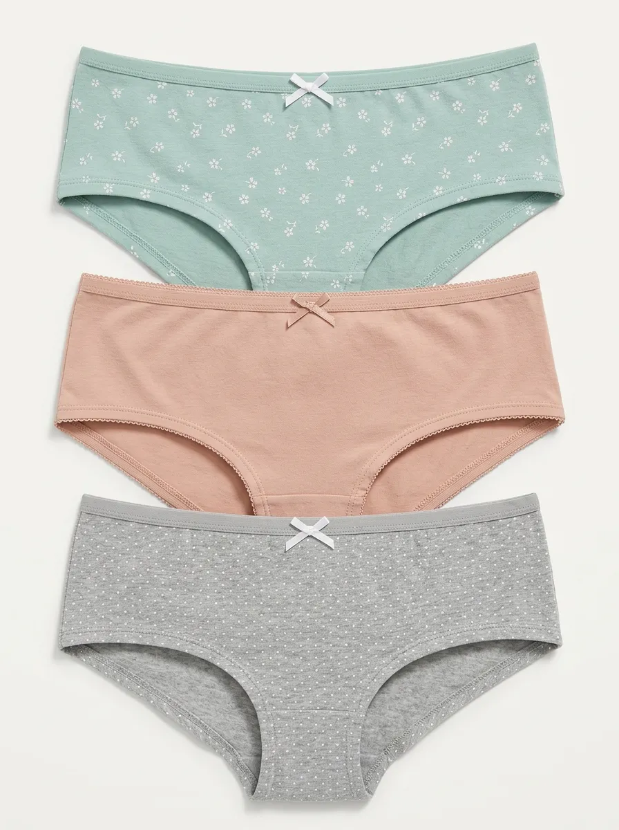 Polka-Dot Floral Bow-Detail Women's Three-Piece Panty Set