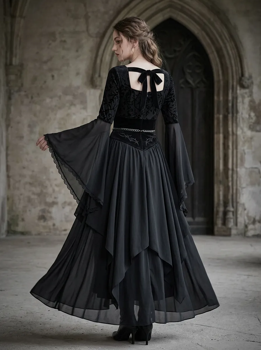 Victorian-Inspired Victorian Lace Velvet Alternative Look Women's Gothic Dress