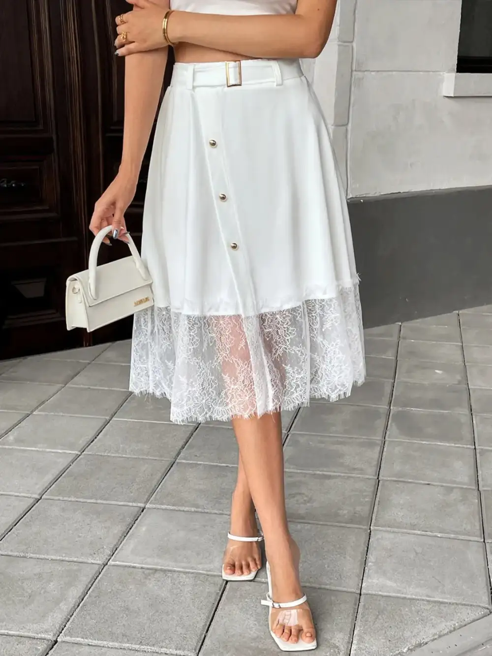 Button Front Lace Skirt