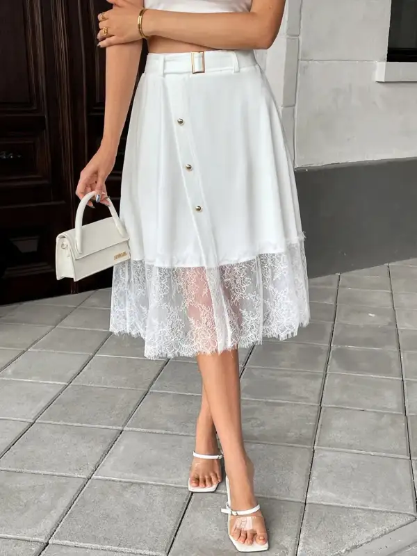 Button Front Lace Skirt