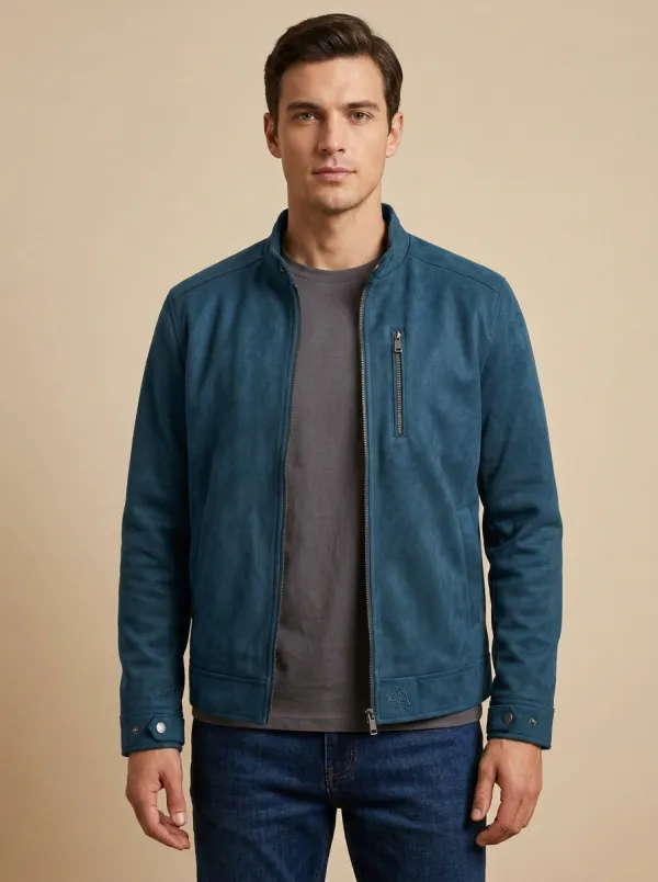 Suede Bomber Denim Jacket